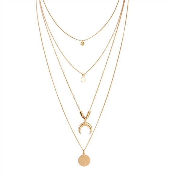 New Multilay Moon Round Pendant Choker Necklace - Picture 3 of 4